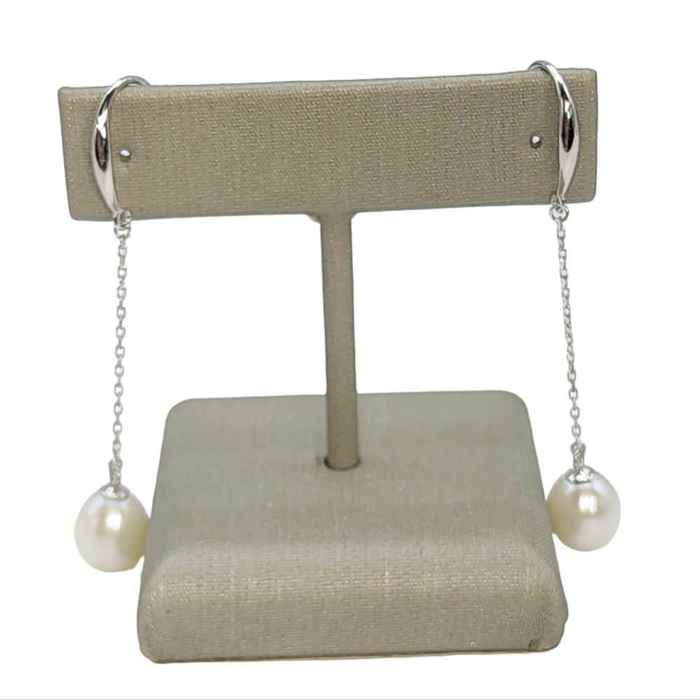 925 Sterling‎ Silver White Cultured Freshwater Pearl Drop Dangle Hook Earrings